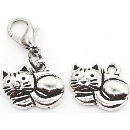 New Arrival 20pcs Silver Cat Dangle Charms Lobster Clasp DIY Bracelet Necklace Pendants Jewelry Hanging Charms