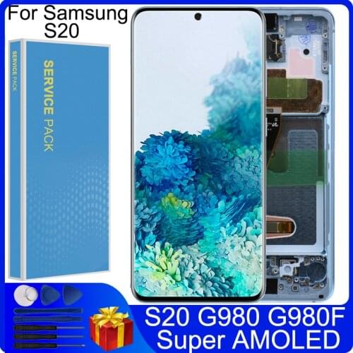 New 6.2" SUPER AMOLED LCD For Samsung Galaxy S20 Touch Screen G980 G980F G980F/DS LCD Display Touch Screen Digitizer with Frame
