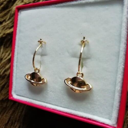 Lovely Gold Color Plating Universe Galaxy Charm Hoop Earrings For Women Girl Supr Tiny Delicate School Party Jewelry Accessory