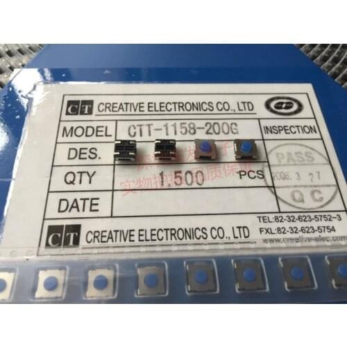 Original new 100% CTT-1158-200G SMD 6*6*3.4 silicone key switch waterproof and dust-proof silicone patch switch 6x6