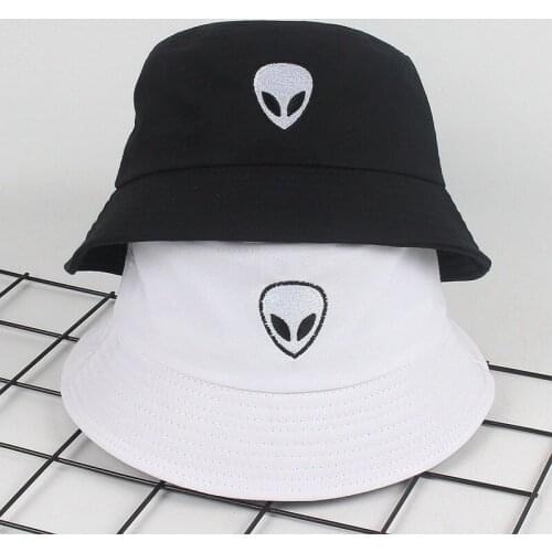 Unisex Embroidered Alien Foldable Bucket Hat Beach Sun Hat Street Headwear Fisherman Outdoor Cap Men and Woman Hat