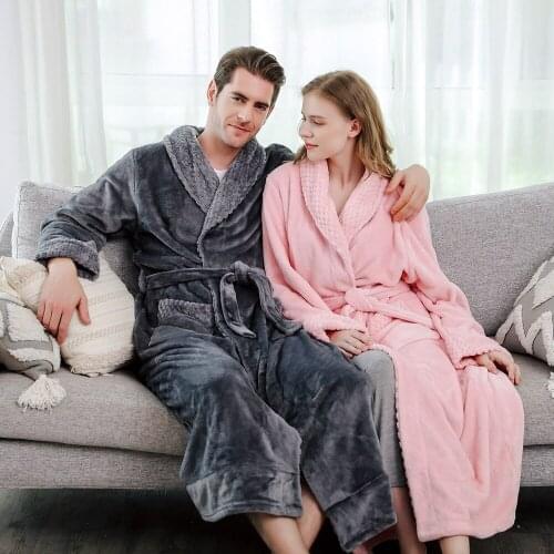Couple Casual Bathrobe Winter Autumn Flannel Long Robe Warm Thick Sleepwear Pajamas Bathrobe Nightgown Spa Dressing Gown