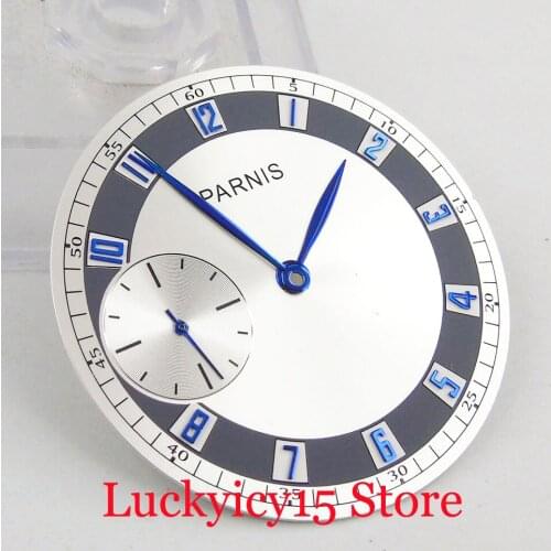Fit 6497 Hand Winding Movement Watch Dial 38.3mm Dial Plate + Blue Watch Hand