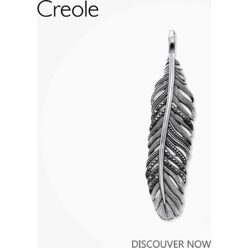 Pendant Feather 925 Sterling Silver Black For Women & Men Lovers Heart Europe Style Punk Gift Rebel Pendant Fit Necklace