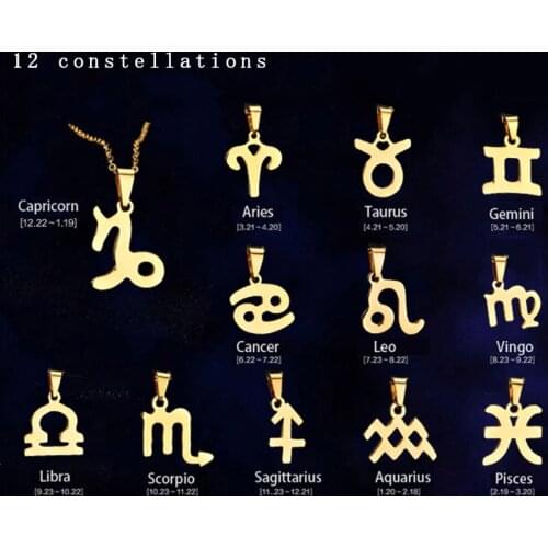 Factory Direct Never Fade 316L Stainless Steel Choker Necklace 12 Zodiac Sign Charm Pendant Collar For Birthday Gift