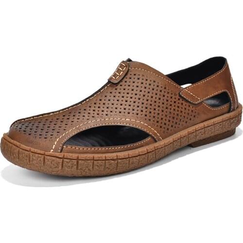 Summer Shoes Men Sandals Genuine Leather High Quality Mens Casual Shoes Male Brand Handmade Sandals Non-slip Soft Sole SHoes