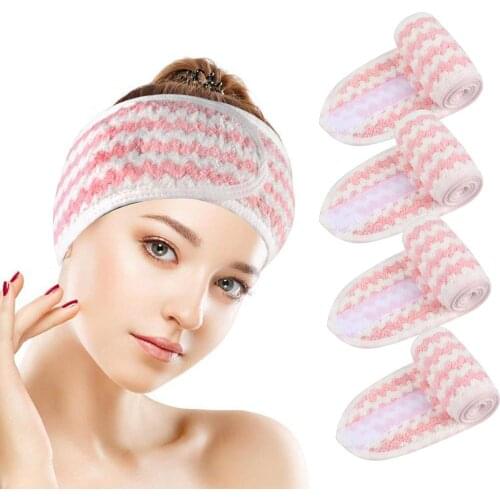Sinland Bath Spa Facial Headband Make Up Wrap Head Terry Cloth Adjustable Towel For Face Washing Shower Facial Mask 4 Pack