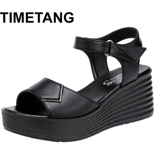 TIMETANG Big Size 32-43 Summer Casual Beach Shoes 2021 Comfortable High Heels Sandals Women Platform Wedges Sandals Office White