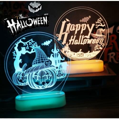 Halloween Pumpkin Scary Skull 3D Led Night Lights Happy Halloween Party Decor For Home Halloween Ghost Gnome Desktop Ornaments