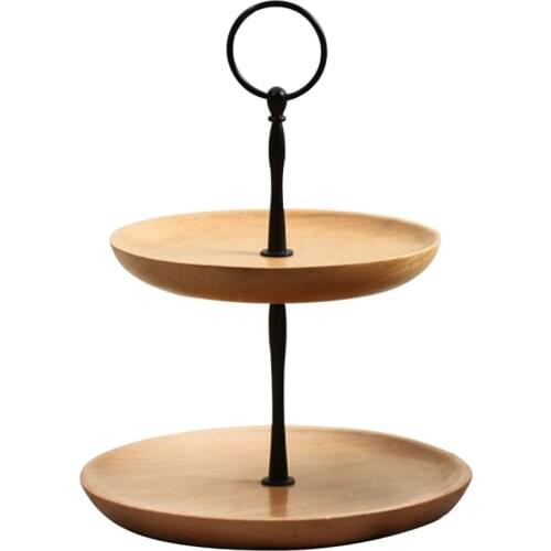 Cake Display Stand Macaron Plates Snack Tray Fruit Storage Snacks Dessert For Party Solid Wood Double Layer Iron Frame