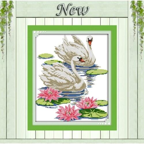 Swan lover,animal Home Decoration,11CT pattern printed on the canvas DMC Cross Stitch kits,14CT needlework Set DIY embroidering