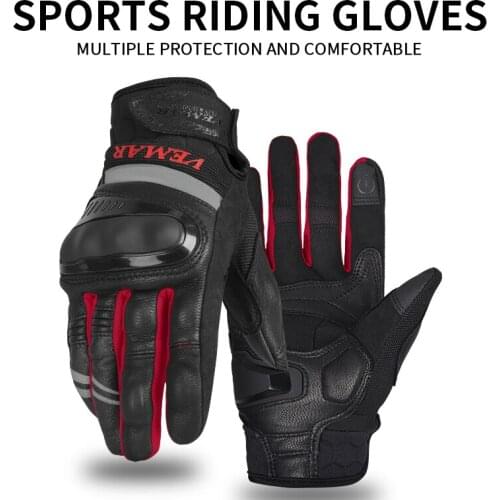 VEMAR Four Season Winter Gloves Double Finger Touch Screen Motorcycle Gloves Locomotive Riding Style Leather Glove Carbon Fiber