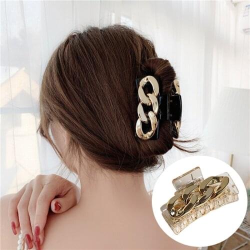 Thick Metal Chain Hair Claw For Women Girl Korean Simple Hollow Out Hair Clip Geometric Fashion Hair Accessories Bath Clips 2021