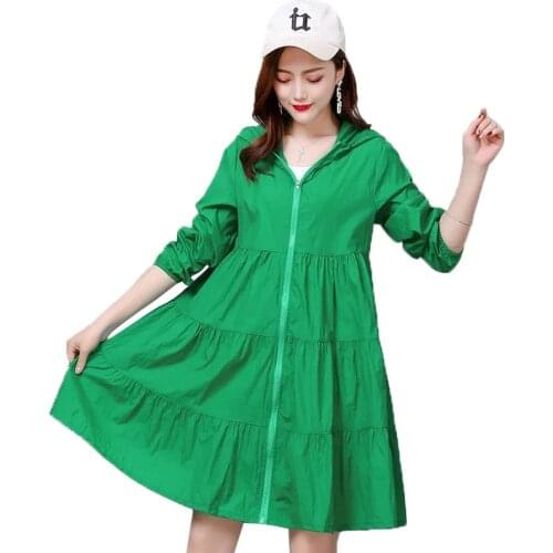 2021 Summer Sun Protection Clothing Womens Plus Size Loose Hooded Sunscreen Shirt Female Thin Coat Mid-length Casual Outerwear