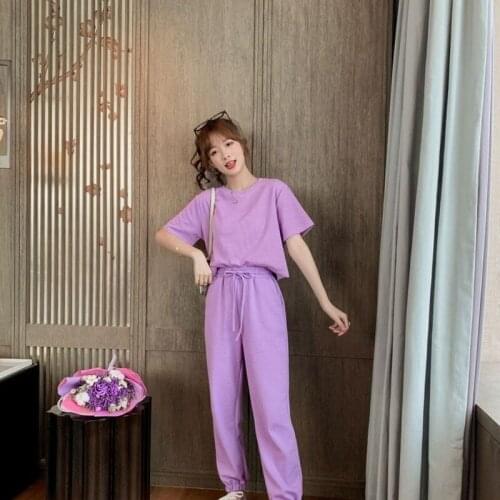 Pants Suits for Women 2021 Solid Casual Tracksuit Womens Outfits Sport 2 Piece Set Sweatshirts Pullover Short Sleeve Suit Y940