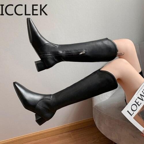 Botas Mujer 2020 Autumn Winter Knee High Boots Fashion PU Leather Boots Pointed Platform Shoes for Women