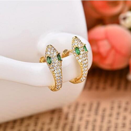 Fashion jewelry yellow gold color cubic zirconia sparking bling elegant women multiple piercing fashion delicate snake earring
