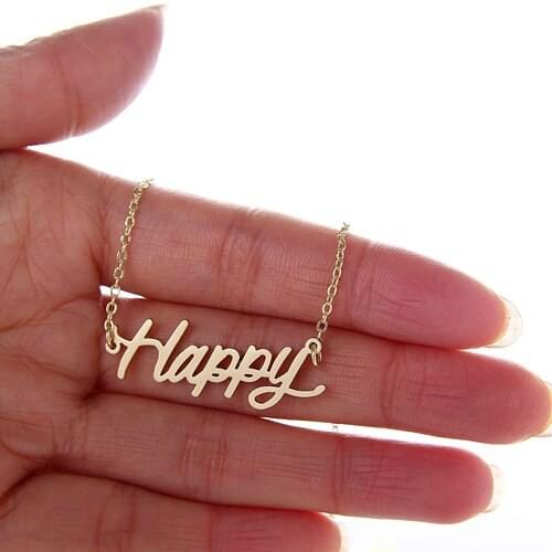 Nameplate Happy Name Necklace for Women Script Pendant Gold Color Stainless Steel Letters Jewelry Best Friend Gift NL2431