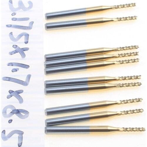 10pcs 3.175X1.7X8.5MM Titanium Coated Carbide End Milling Cutter, , CNC Router Bits, Endmill For PCB Machine
