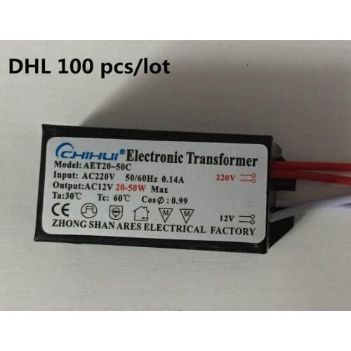 100pcs/lot New AC 220V to 12V 20-50W LED Lighting Transformator Halogen Lamp Electronic Transformer LED Driver Power Supply