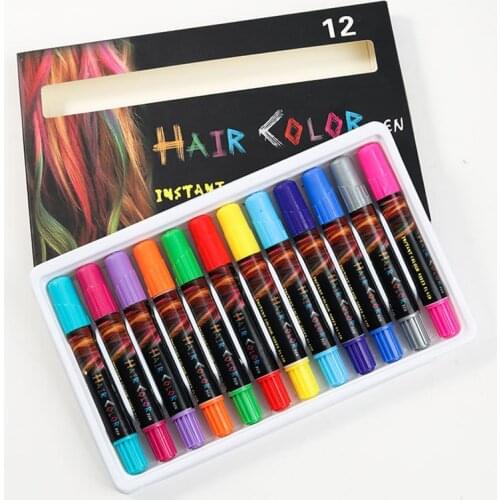 12 Color Temporary Hair Dye Chalk Pens Girls Crayon Salon Washable Hair Color Paint For Makeup Party Christmas