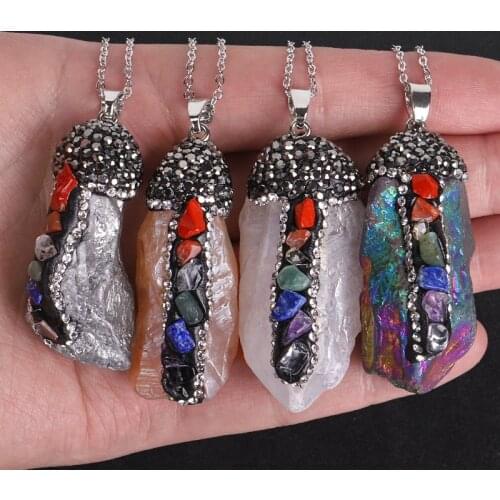 6PCS High Quality Natural Stone Plating Color Necklace Chakra Energy Healing Pendants Necklaces Chams Jewelry For Women