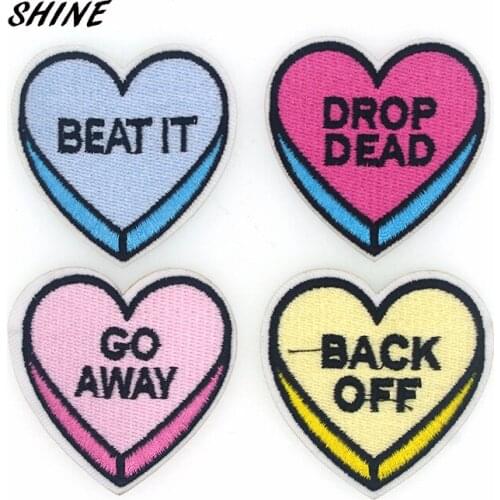 4pcs/lot Heart Embroidered Badges Iron On Patches For Clothing Motif Sticker DIY Craft Sewing Accessories 7x4.2cm