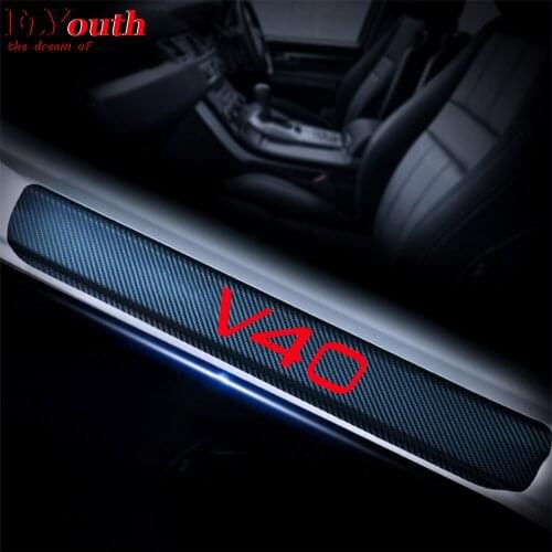 Car Door Sill Welcome Pedal Stickers For VOLVO V40 Door Threshold Plate Carbon Fiber Sticker Car-Styling 4Pcs Auto Accessories