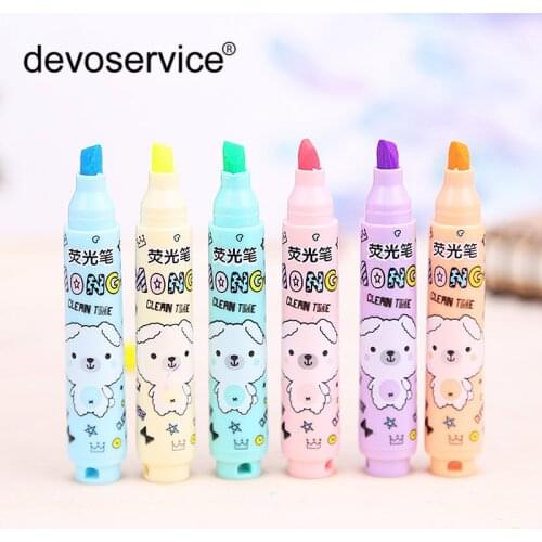 6PCS/Set Mini Highlighter Pen Marker Pens Kawaii Stationery Material Escolar Papelaria Writing School Supplies Funny Stationery