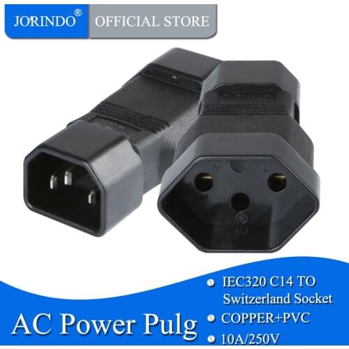 JORINDO IEC320 C14 TO Switzerland IEC 320 C14 to European Switzerland socket Swiss 3Pin male to Female Power Adapter Rated 10A