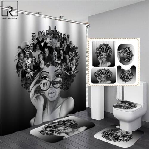 African American Black Women Print Shower Curtain Set Waterproof Bathroom Curtains Soft Anti-slip Bath Rugs Toilet Cover Carpets