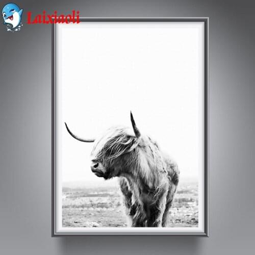 5d DIY Diamond Painting Black White Highland Cow Full square round Diamond Embroide Cross Stitch animal,Diamond ,Nordic picture