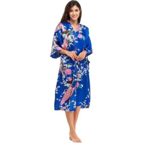 RB015 Satin Robes for Brides Wedding Robe Sleepwear Silk Pijama Casual Bathrobe Animal Rayon Long Nightgown Women Kimono XXXL