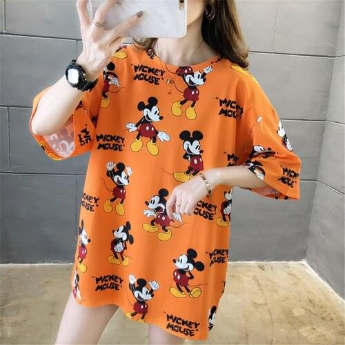 Disney White T-shirts Women Mickey Mouse Cartoon Tops Summer Female Fashion Tees T-shirts Short Sleeve Korean Style Lady Tshirts