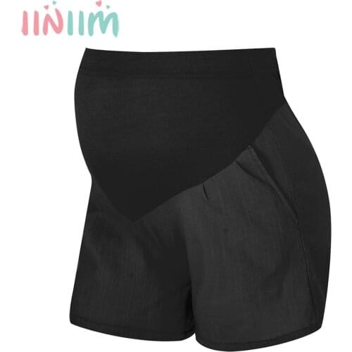 Pregnancy Pants Summer Cotton Casual Loose Shorts High Waist Solid Color Adjustable Belt Pants with Pocket For pregnant Women