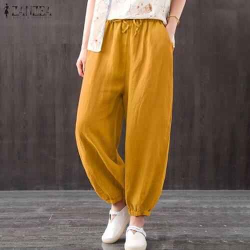 Casual Cotton Linen Drawstring Pantalon Fashion Lady Long Harem Pants 2021 Summer Solid Trousers Womens Loose High Waist Bottoms