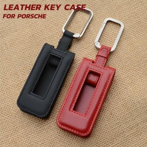 1Pcs Cow Leather Remote Smart Key Case Key Fob Key Chain Key Bag Key Cover Fit For Porsche Cayenne 911 718 981