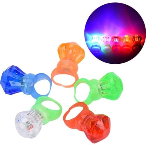 Kids Toy Party Decoration Mix Colors Light Simulation Plastic Diamond Shape Led Finger Ring Light-up Toys 5pc