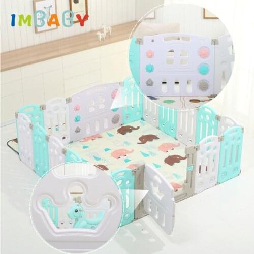 IMBABY Children Multifunction Luxury Fence With Trojan Slide Swing Free Mat Baby Playpen Indoor Dry Ball Pool Kid Safety Barrier