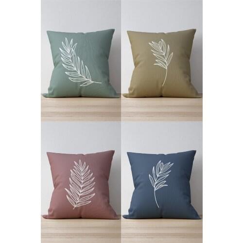 Double Sided Printed Pastel Leaf Patterned 4-Set Suede Cushion Cover 43*43 Cm Home, Garden, Balcony Decoration