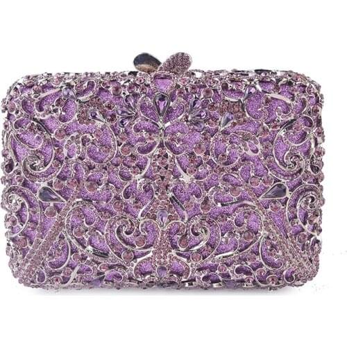 Purple/Pink/Red Bridal Crystal Women Clutch XIYUAN Rhinestone Evening Bag Luxury Party Clutch Chain Handbag Ladies Metal Purses