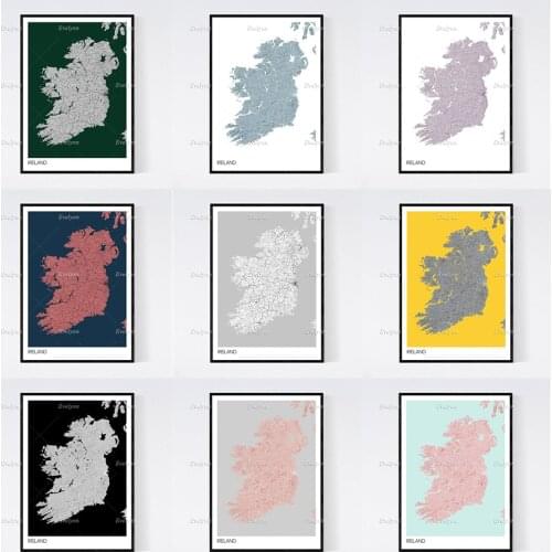 Ireland Topographic Map Nordic Retro Minimalism Painting Poster and Prints on Canvas Hd Wall Art Modular Picture Home Decoration