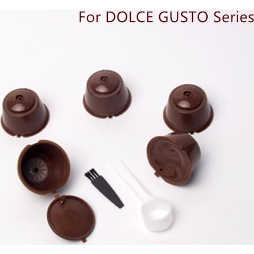 5Pcs/set Reusable Coffee Capsule Filter Cup Refillable Caps Spoon for Dolce Gusto Soft Taste Sweet Brush Filter Baskets Pod
