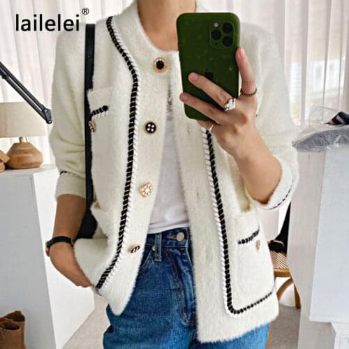 Button Twist Plait Chic Mink Cashmere Knitted Cardigan Autumn Elegant Ladies Soft Sweater Vintage Women Jacket Korean 2020 Tops