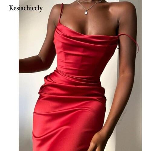 Kesiachiccly Satin Women Strap Midi Dress Ruched Spaghetti Strap Backless Bodycon Sexy Party Elegant Dress 2021 Club Christmas