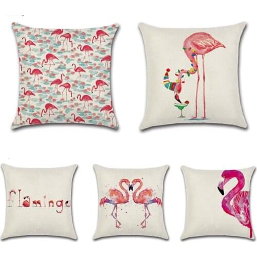 Linen Pillow Cover Pink Flamingo Cushion Cover Home Decorative Cheap Pillow Case Butterfly Pillowcase 45x45cm Christmas gift