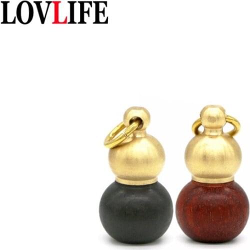 Metal Brass Gourd Lucky Keychain Pendant Jewelry Handmade Creative Crafts Black Red Sandalwood Car Key Rings Hangings Decorative