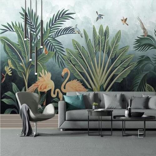 Milofi custom photo wallpaper 3D medieval hand-painted tropical rainforest flamingo background wall decoration mural wallpaper