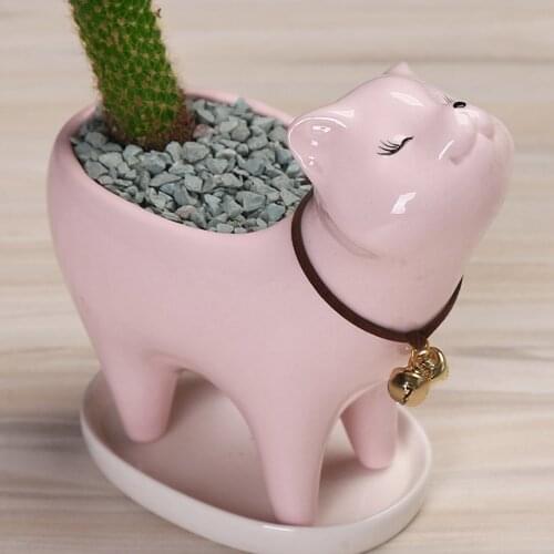 Cute Cat Ceramic Garden Flower Pots Succulent Planter Plant Container Desktop Cartoon Animal Ornaments