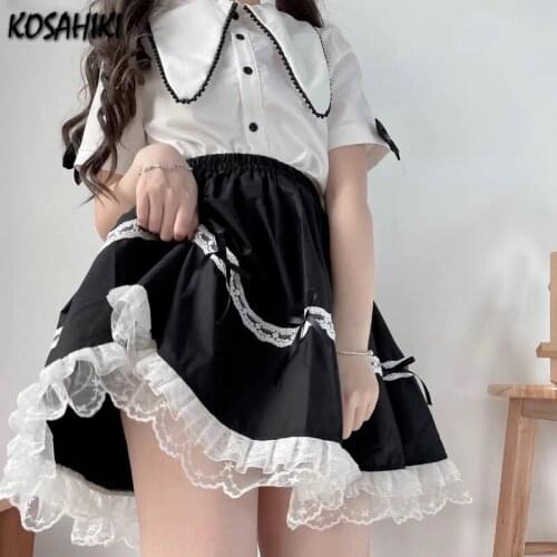 KOSAHIKI Lolita Cake Mini Skirts Gothic Japanese Harajuku Girls Black Pleated Skirt Punk Sweet Lace Kawaii Cosplay Costume